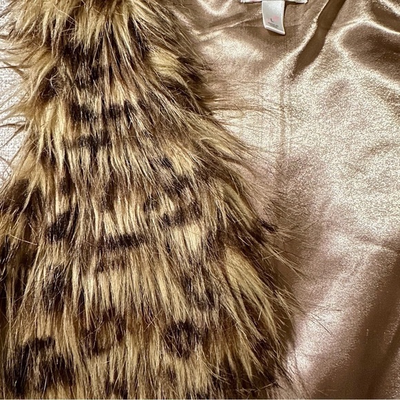 TIFF Faux Fur Animal Print Vest Lined Jacket Plush Cozy Soft Girl’s L Large - Picture 5 of 12